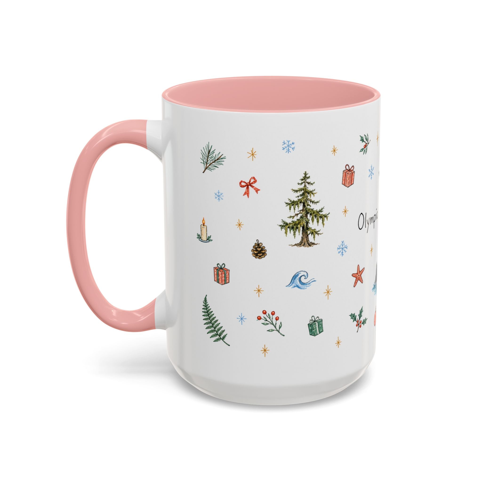 Olympic National Park Christmas Mug | Watercolor Travel Souvenir | Holiday Gift | Accent Ceramic Coffee Cup 11oz 15oz