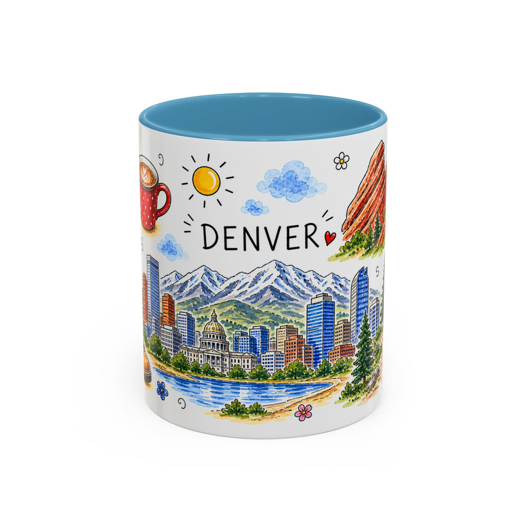 Denver Illustrated Travel Mug | City Souvenir Accent Coffee Mug | 11oz 15oz Ceramic Cup
