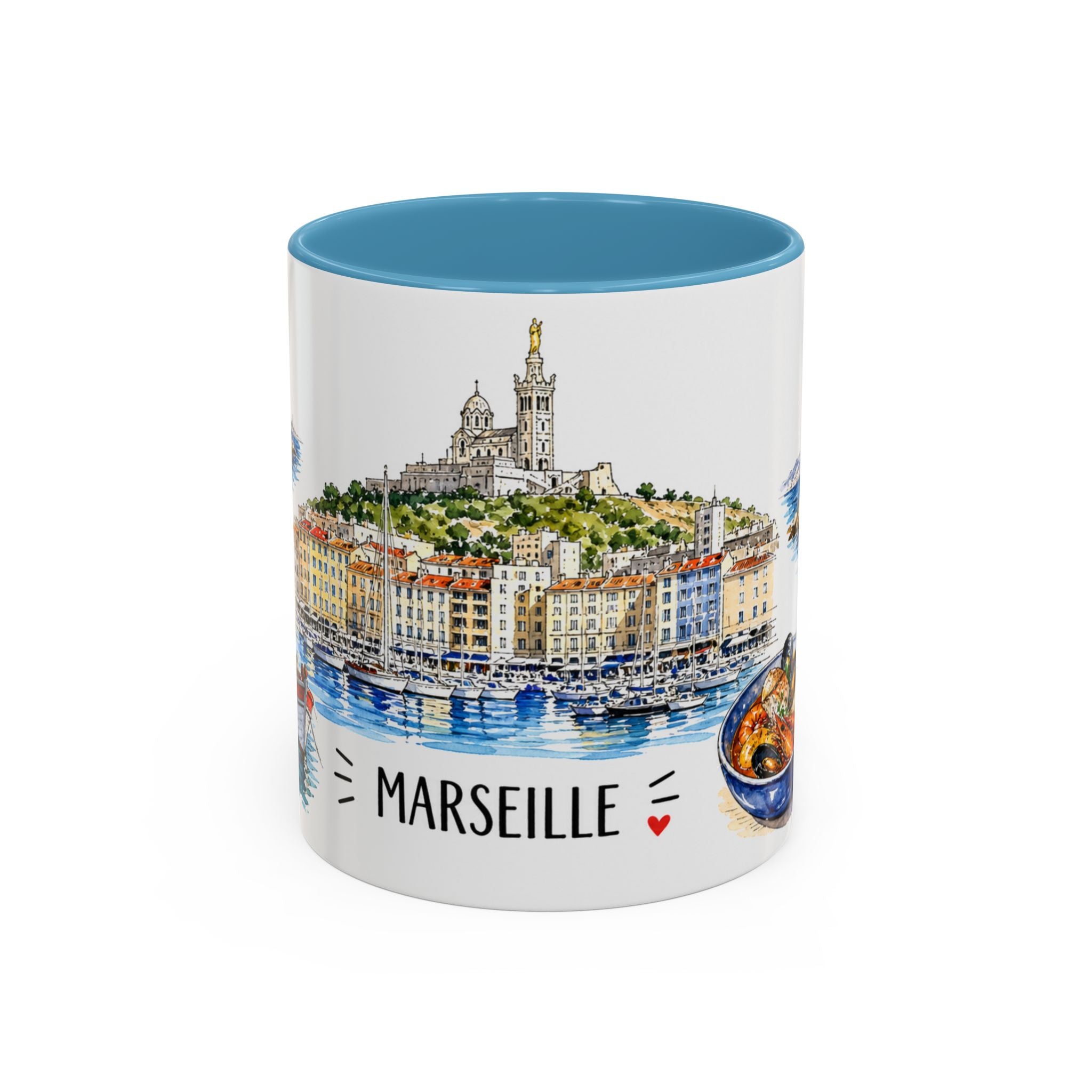 Marseille Illustrated Travel Mug | City Souvenir Accent Coffee Mug | 11oz 15oz Ceramic Cup