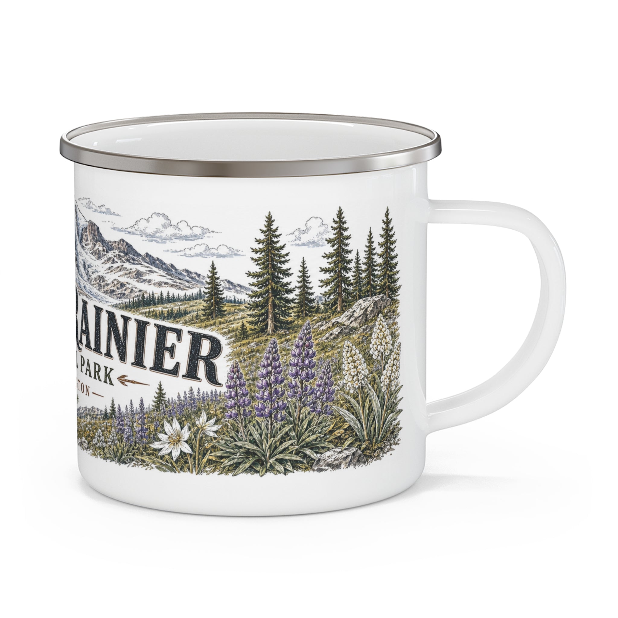 Mount Rainier National Park Vintage Enamel Camping Mug | 12oz National Park Hiking Gift