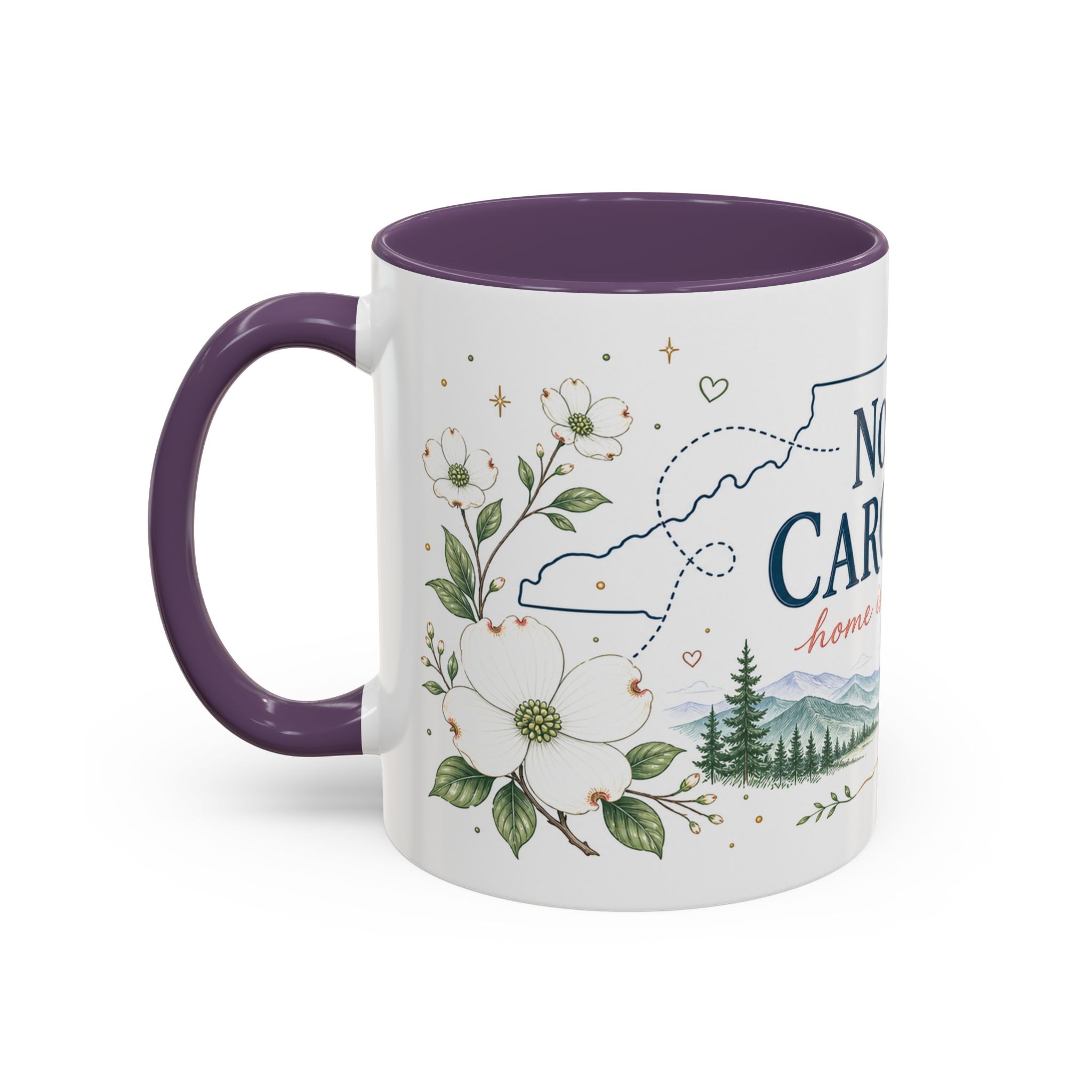 North Carolina State Map Mug | Moving Away, Homesick Gift | Botanical Accent Coffee Cup