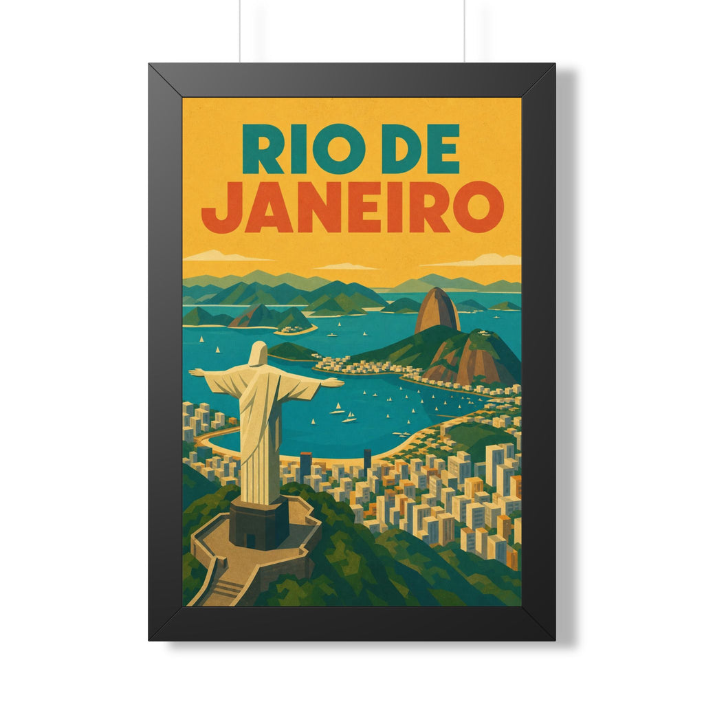 Rio de Janeiro Panorama Brazil Framed Poster | Vintage Travel Wall Art | Black Walnut White Frame | 16x24 20x30