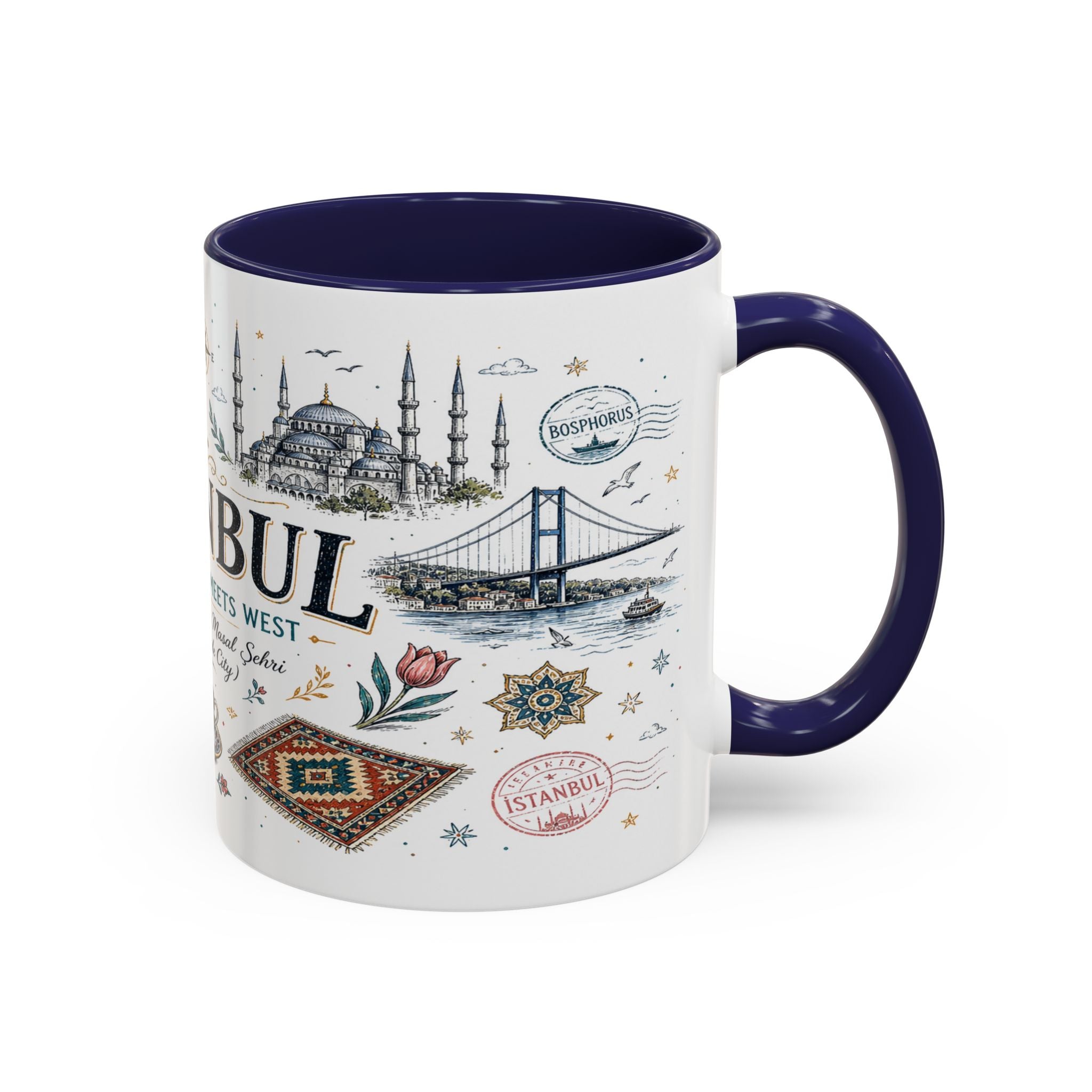 Istanbul Coffee Mug | Turkey Souvenir Travel Gift | Accent Color Ceramic 11oz 15oz