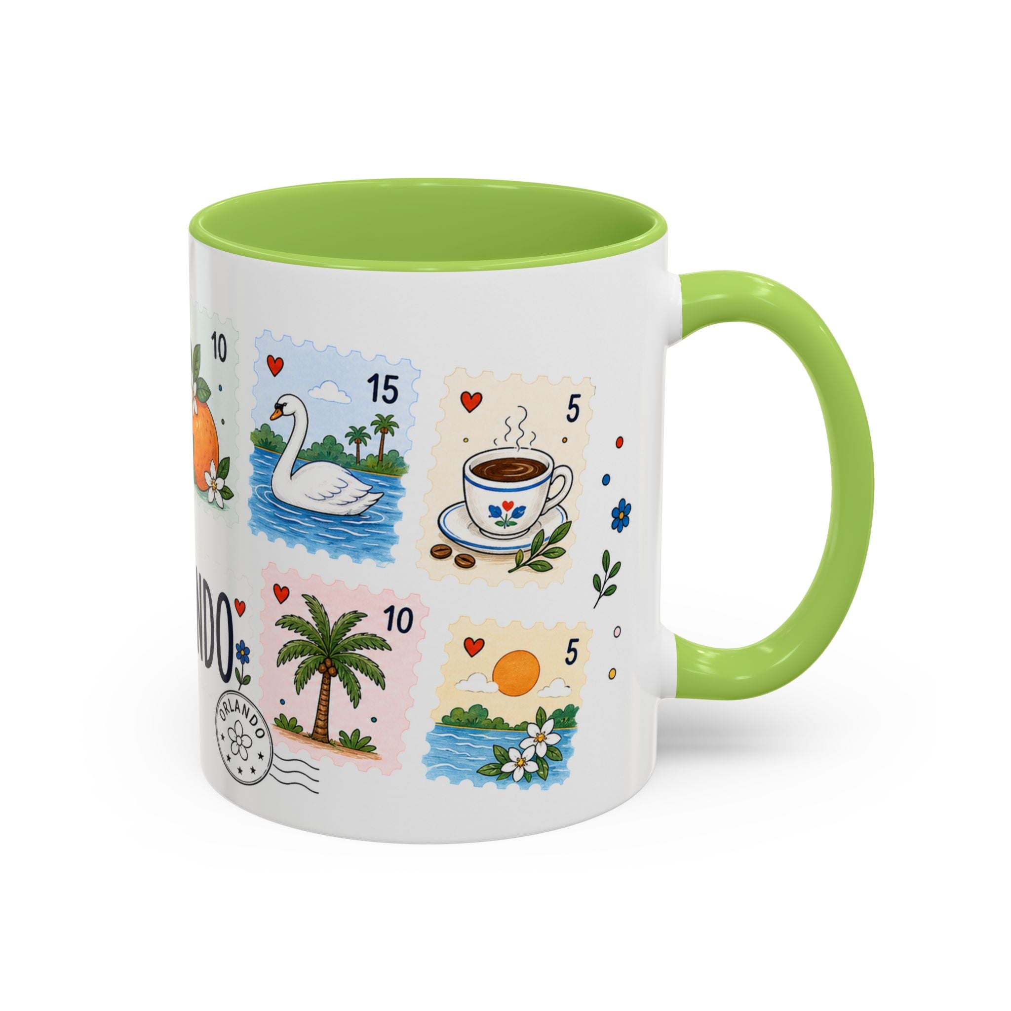 Orlando Coffee Mug | Postage Stamp Collage Mug | Travel Souvenir Accent Cup 11oz 15oz