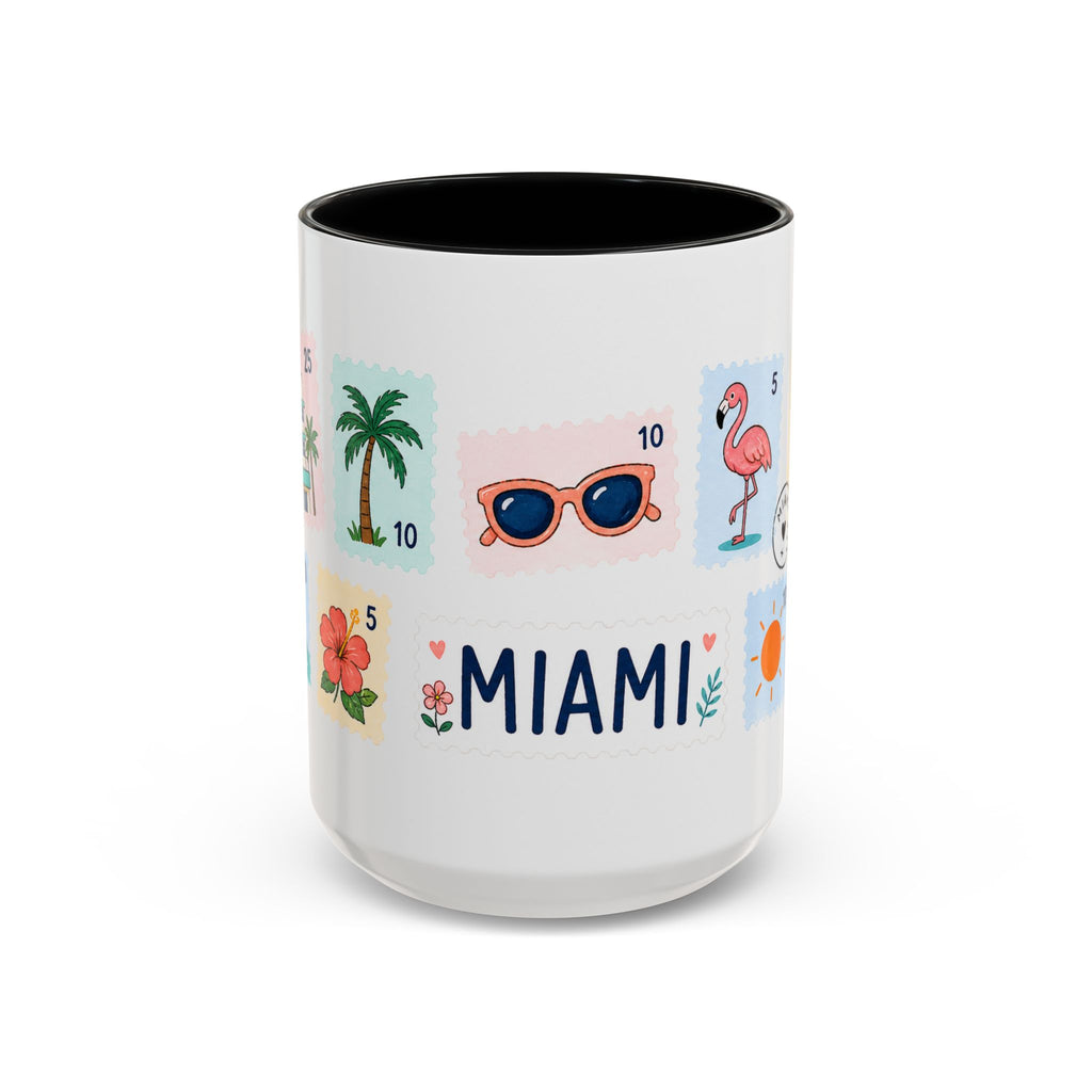 Miami Coffee Mug | Postage Stamp Collage Mug | Travel Souvenir Accent Cup 11oz 15oz