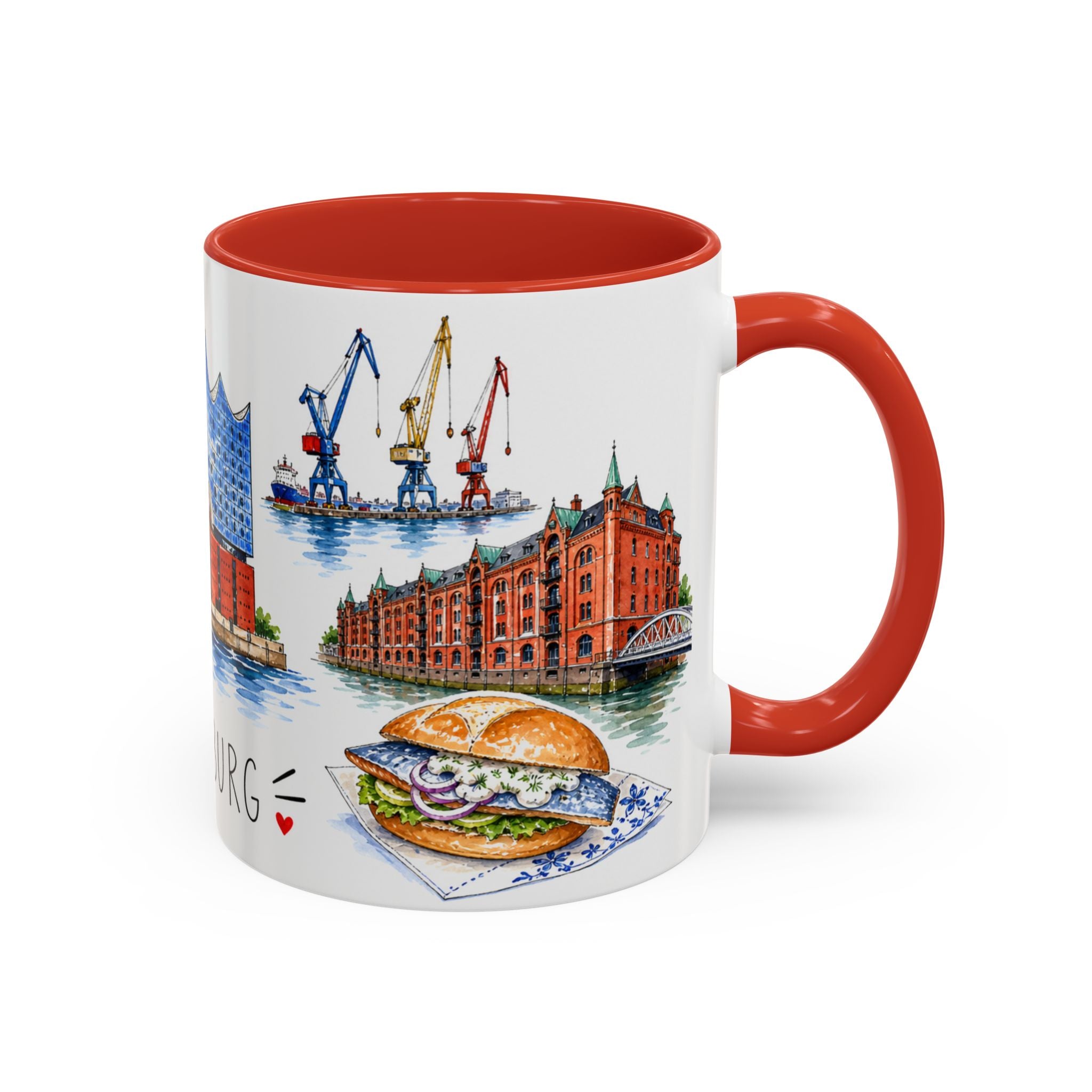 Hamburg Illustrated Travel Mug | City Souvenir Accent Coffee Mug | 11oz 15oz Ceramic Cup