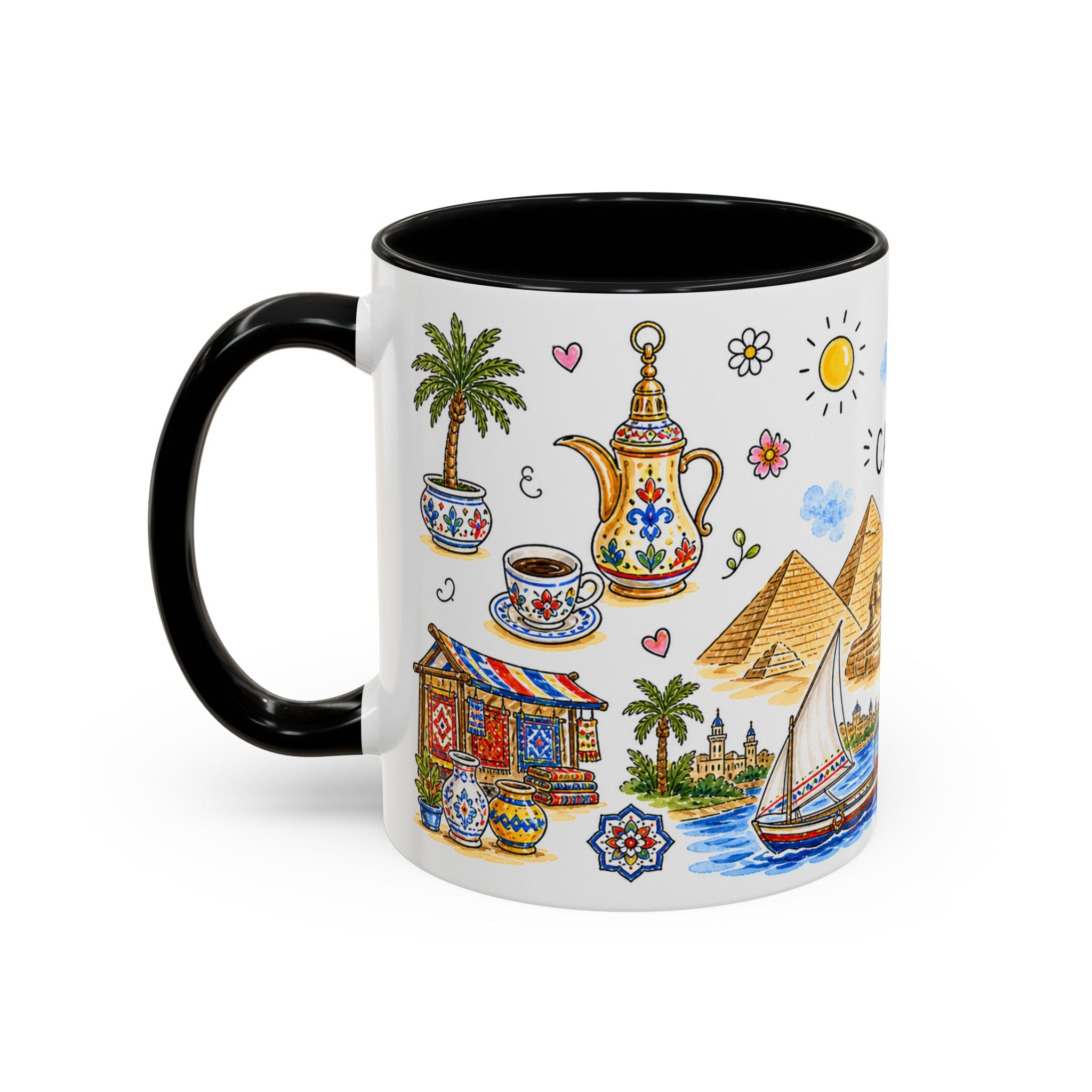 Cairo Illustrated Travel Mug | City Souvenir Accent Coffee Mug | 11oz 15oz Ceramic Cup