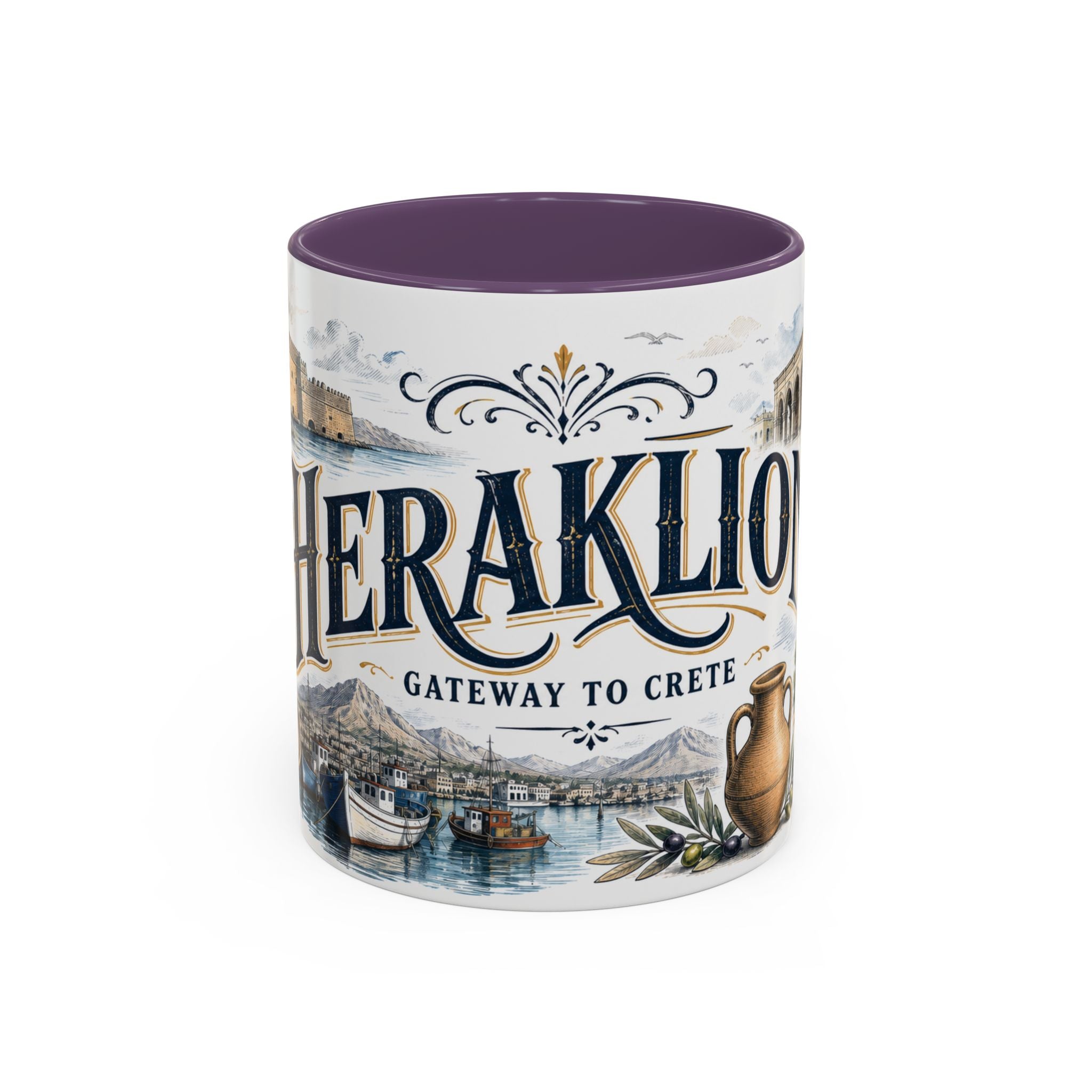 Heraklion Coffee Mug | Greece Travel Souvenir | Vintage Illustrated City Gift | 11 oz 15 oz Accent Mug
