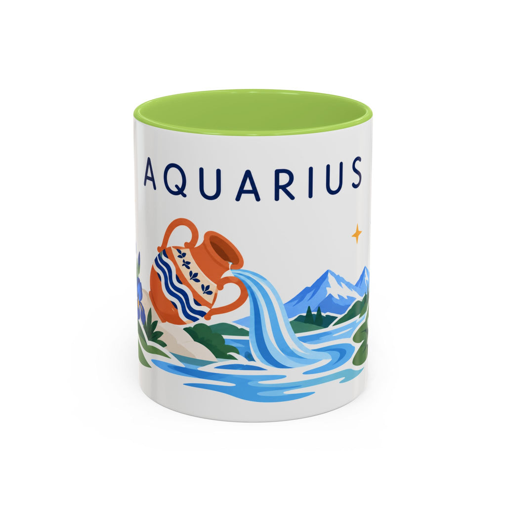 Aquarius Zodiac Coffee Mug | Water Bearer Design | Astrology Birthday Gift | 11 oz 15 oz Ceramic Accent Mug