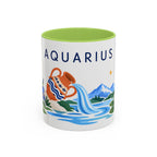 Aquarius Zodiac Coffee Mug | Water Bearer Design | Astrology Birthday Gift | 11 oz 15 oz Ceramic Accent Mug