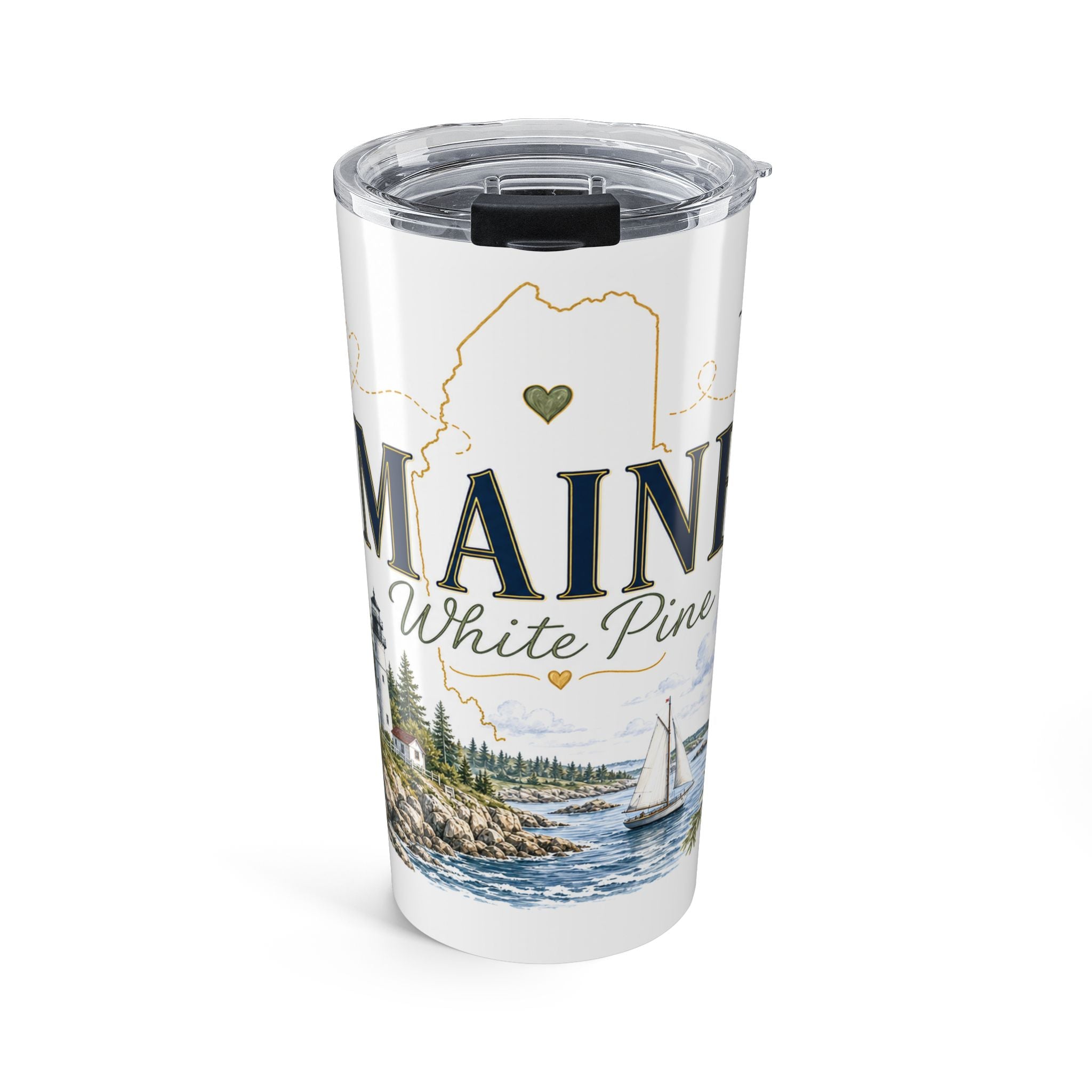 Maine State Flower 20oz Tumbler | White Pine Cone and Tassel Botanical State Flower Gift | Insulated Stainless Steel Travel Cup