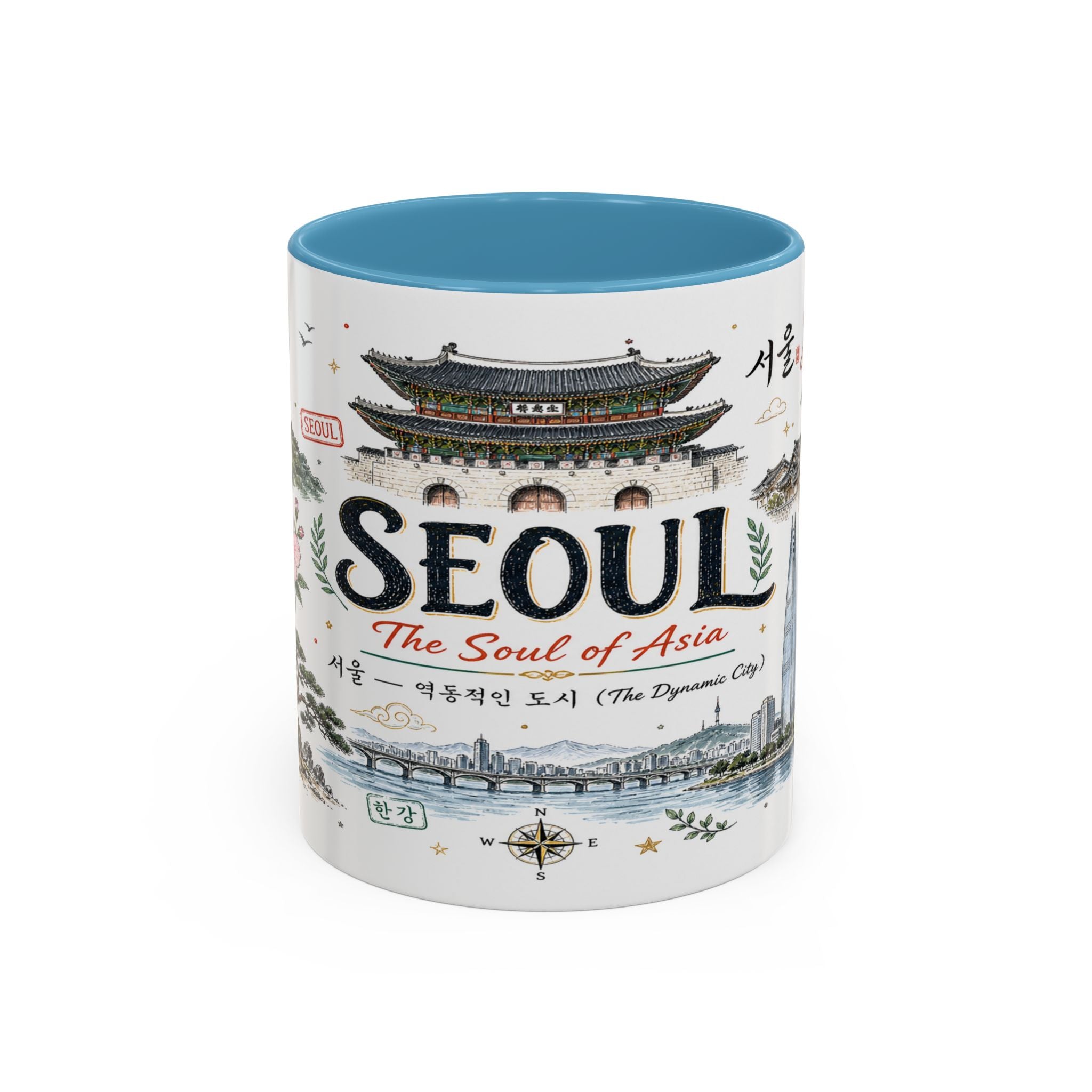 Seoul Coffee Mug | Korea Souvenir Travel Gift | Accent Color Ceramic 11oz 15oz