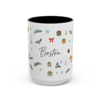 Boston Christmas Mug | Watercolor Travel Souvenir | Holiday Gift | Accent Ceramic Coffee Cup 11oz 15oz