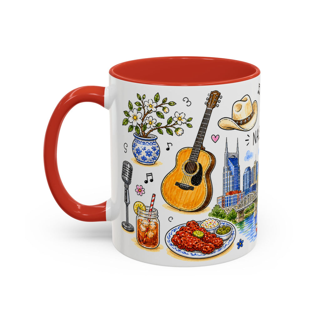 Nashville Illustrated Travel Mug | City Souvenir Accent Coffee Mug | 11oz 15oz Ceramic Cup