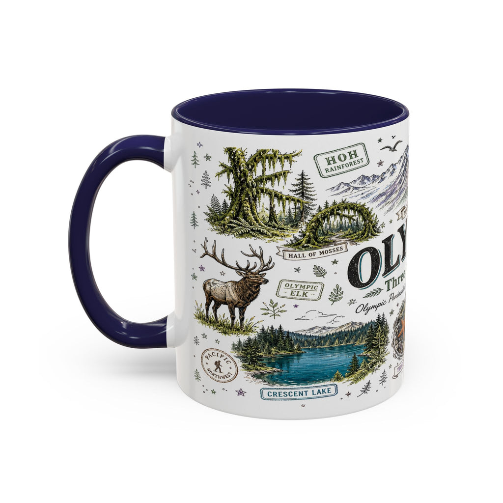 Olympic Coffee Mug | National Park Hiking Rainforest Gift | Accent Color Ceramic 11oz 15oz