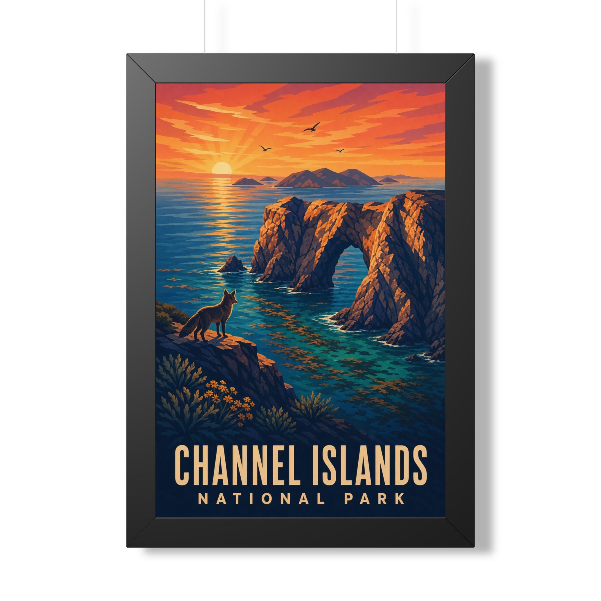 Channel Islands National Park Framed Poster | Vintage Travel Wall Art | Black Walnut White Frame | 16x24 20x30