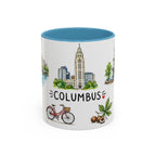 Columbus Illustrated Travel Mug | City Souvenir Accent Coffee Mug | 11oz 15oz Ceramic Cup