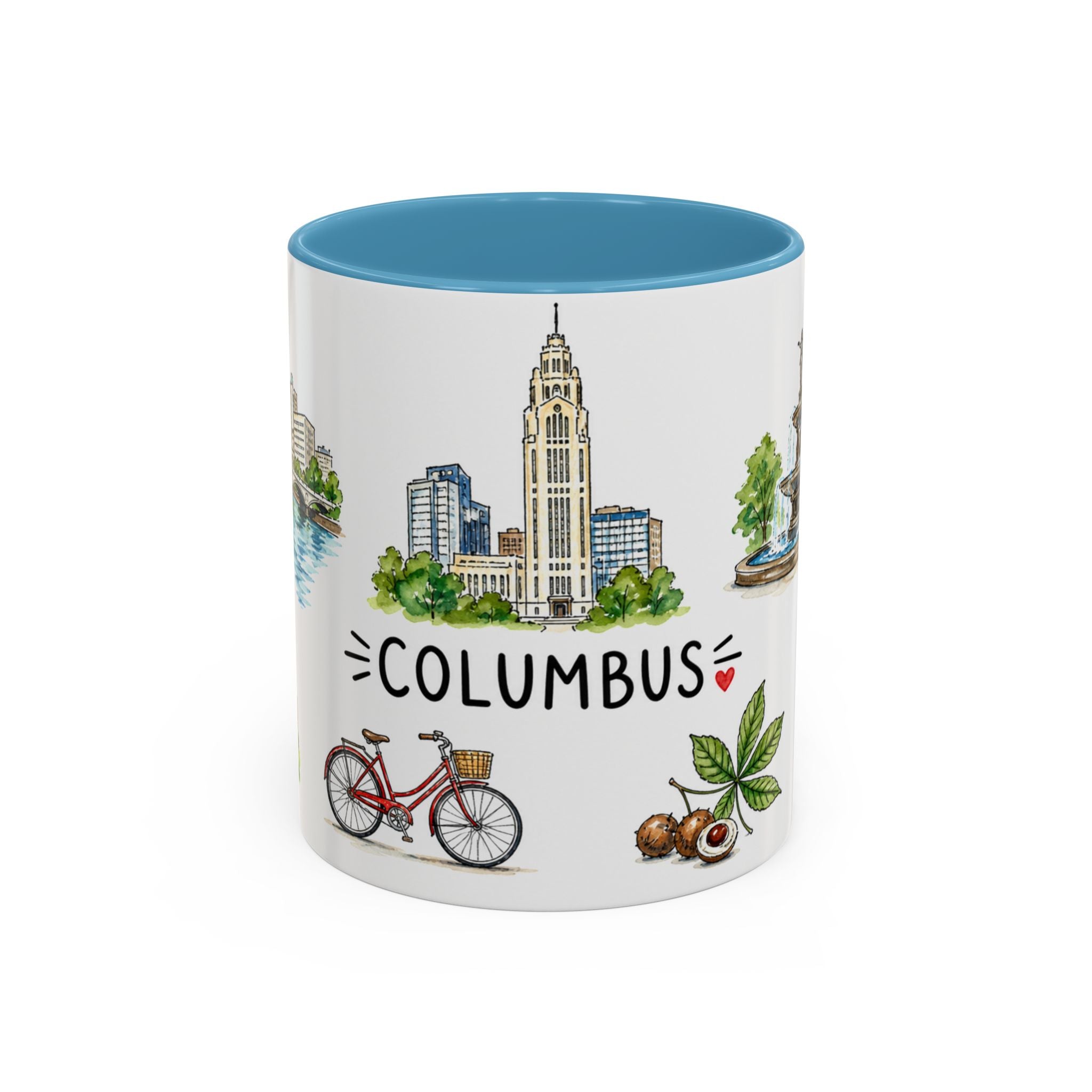 Columbus Illustrated Travel Mug | City Souvenir Accent Coffee Mug | 11oz 15oz Ceramic Cup