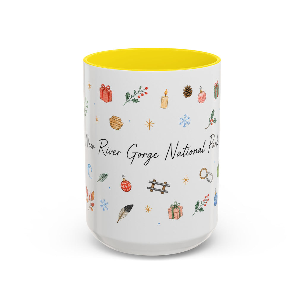 New River Gorge National Park Christmas Mug | Watercolor Travel Souvenir | Holiday Gift | Accent Ceramic Coffee Cup 11oz 15oz