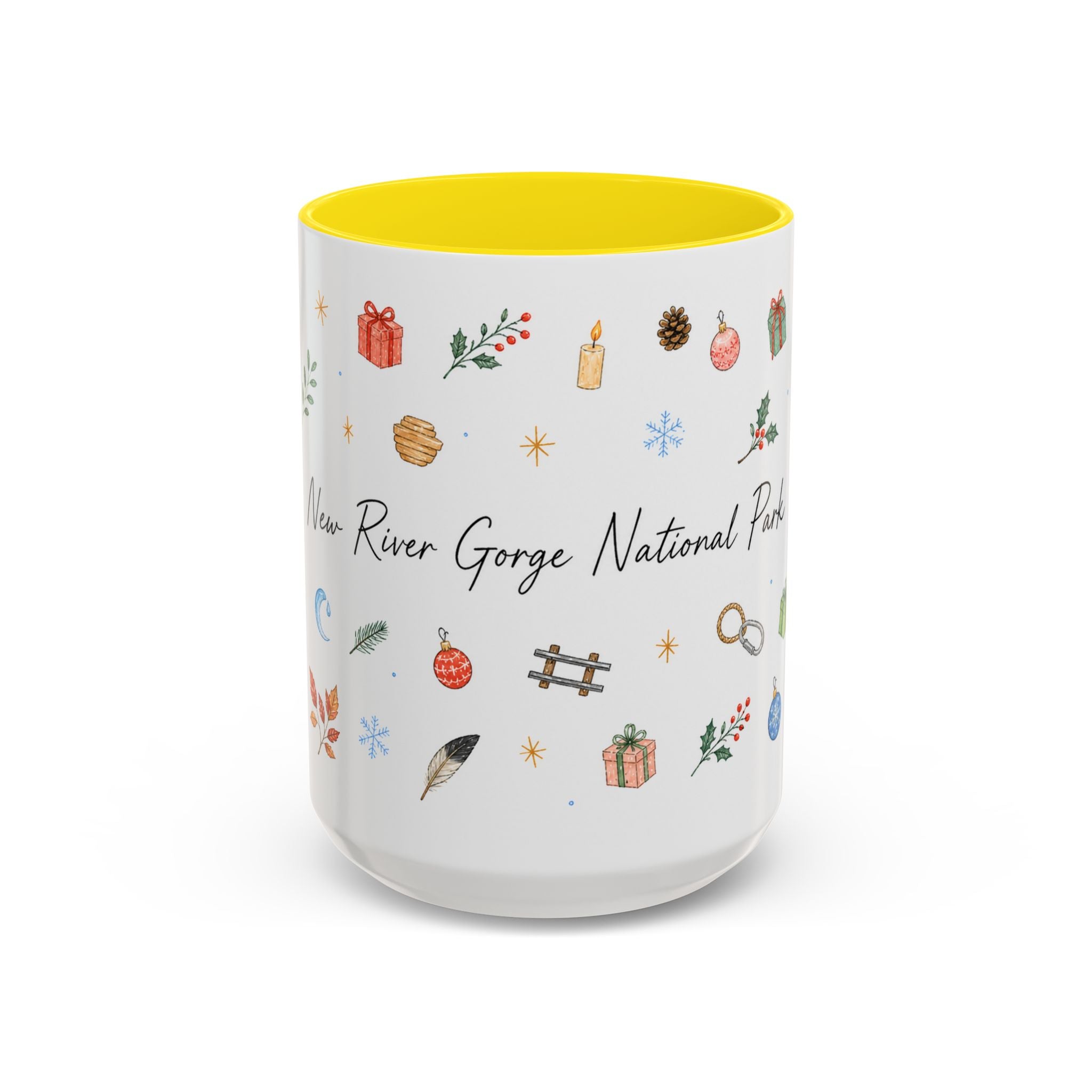 New River Gorge National Park Christmas Mug | Watercolor Travel Souvenir | Holiday Gift | Accent Ceramic Coffee Cup 11oz 15oz