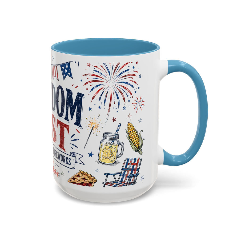 Freedom Fest Coffee Mug | Grill Chill Fireworks 4th of July | Accent Color Ceramic 11oz 15oz