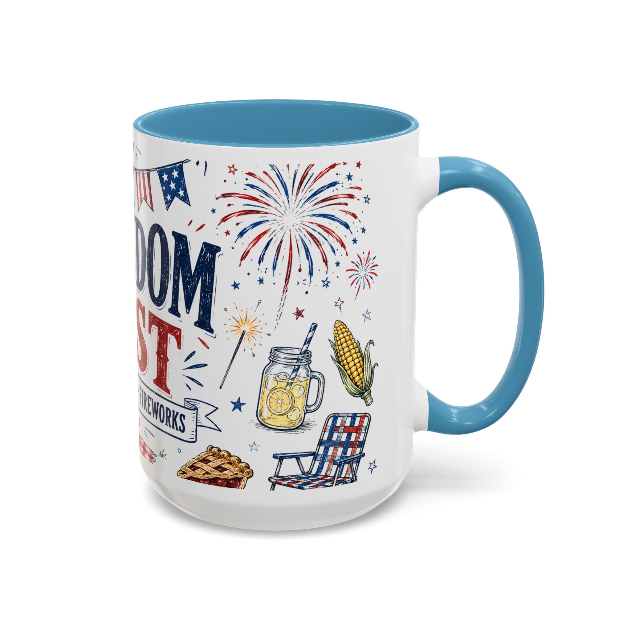 Freedom Fest Coffee Mug | Grill Chill Fireworks 4th of July | Accent Color Ceramic 11oz 15oz