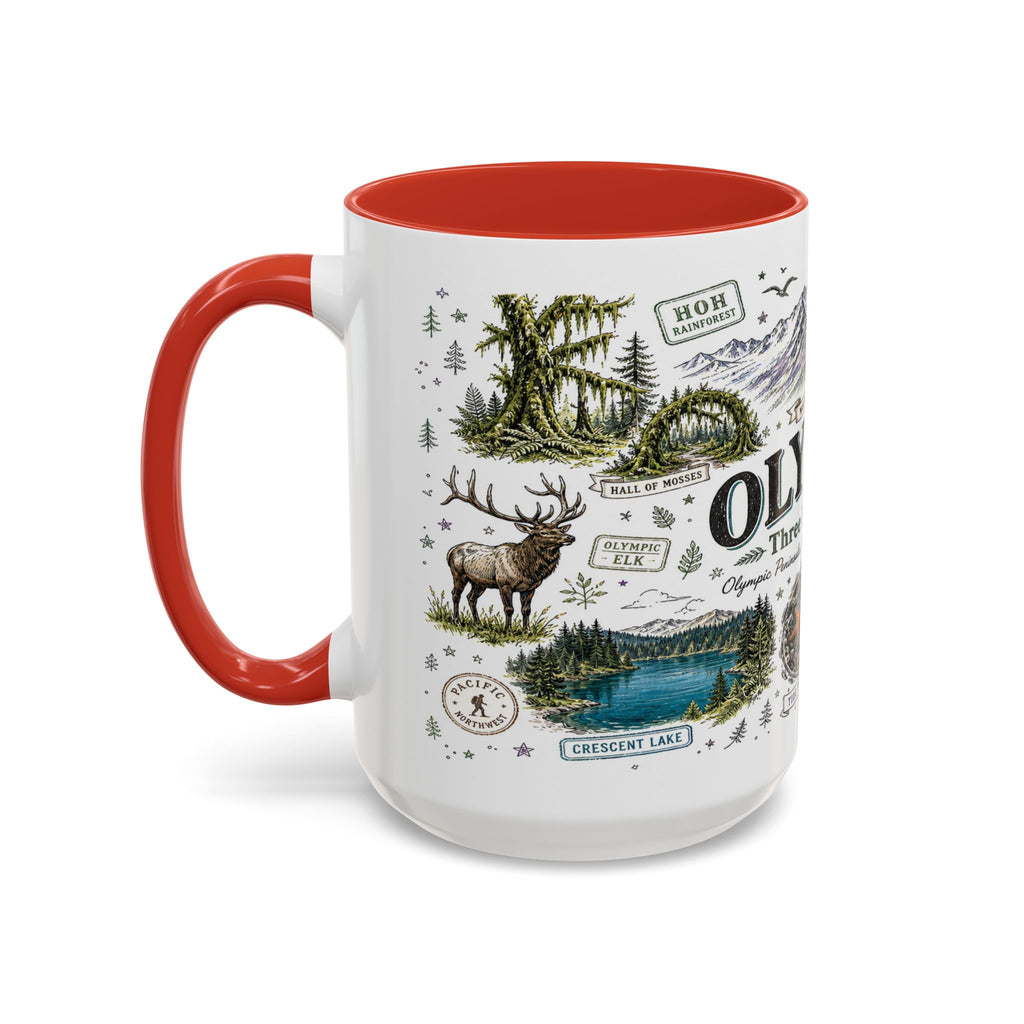 Olympic Coffee Mug | National Park Hiking Rainforest Gift | Accent Color Ceramic 11oz 15oz