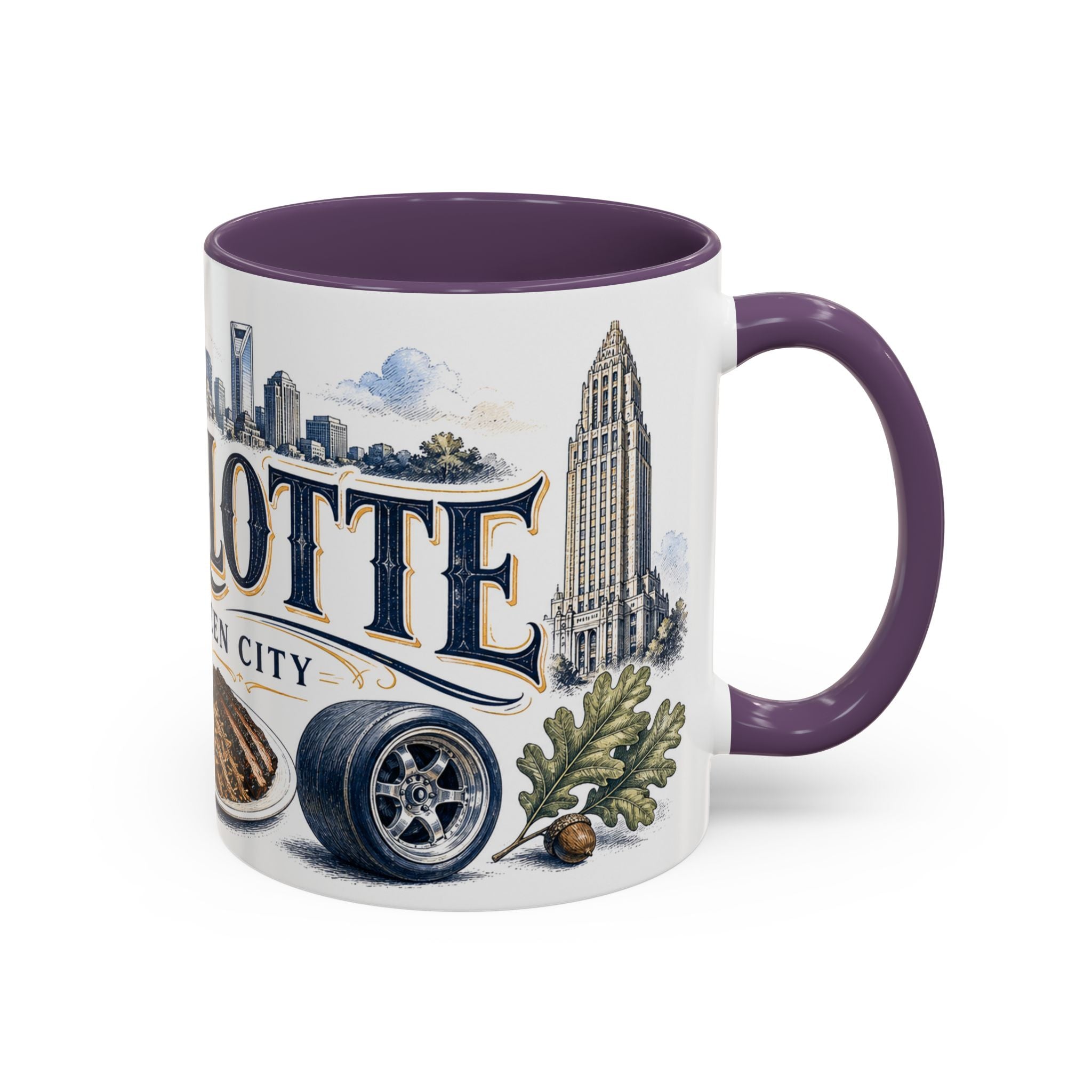 Charlotte Coffee Mug | United States Travel Souvenir | Vintage Illustrated City Gift | 11 oz 15 oz Accent Mug
