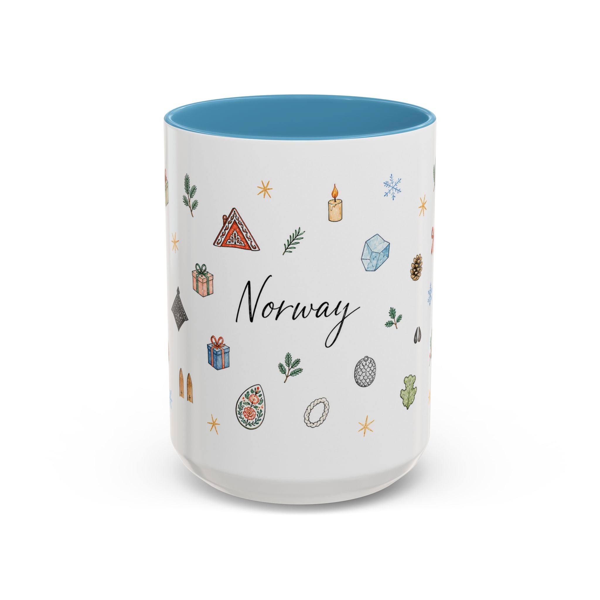 Norway Christmas Mug | Watercolor Travel Souvenir | Holiday Gift | Accent Ceramic Coffee Cup 11oz 15oz