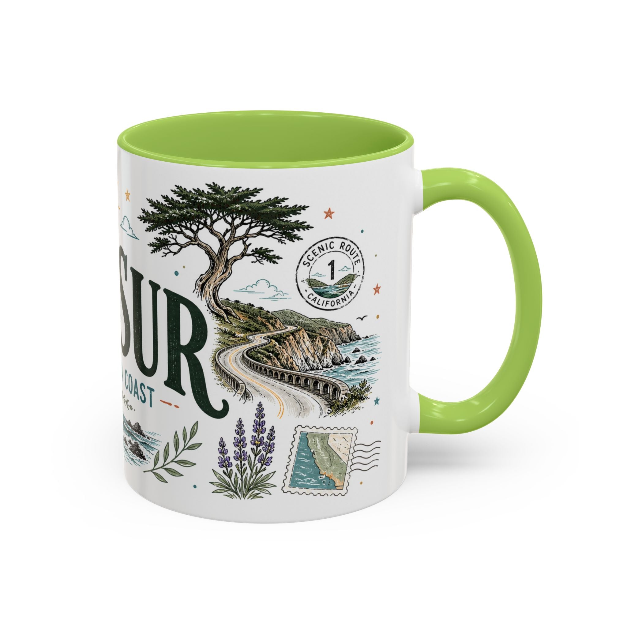 Big Sur Coffee Mug | Travel Destination Souvenir Gift | Accent Color Ceramic 11oz 15oz