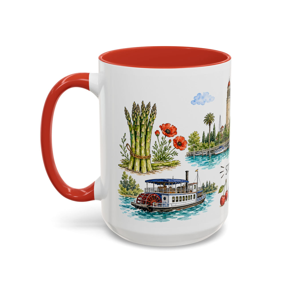 Stockton Illustrated Travel Mug | City Souvenir Accent Coffee Mug | 11oz 15oz Ceramic Cup