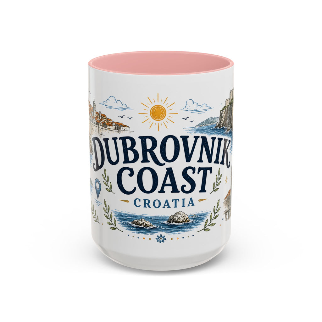 Dubrovnik Coast Coffee Mug | Travel Destination Souvenir Gift | Accent Color Ceramic 11oz 15oz
