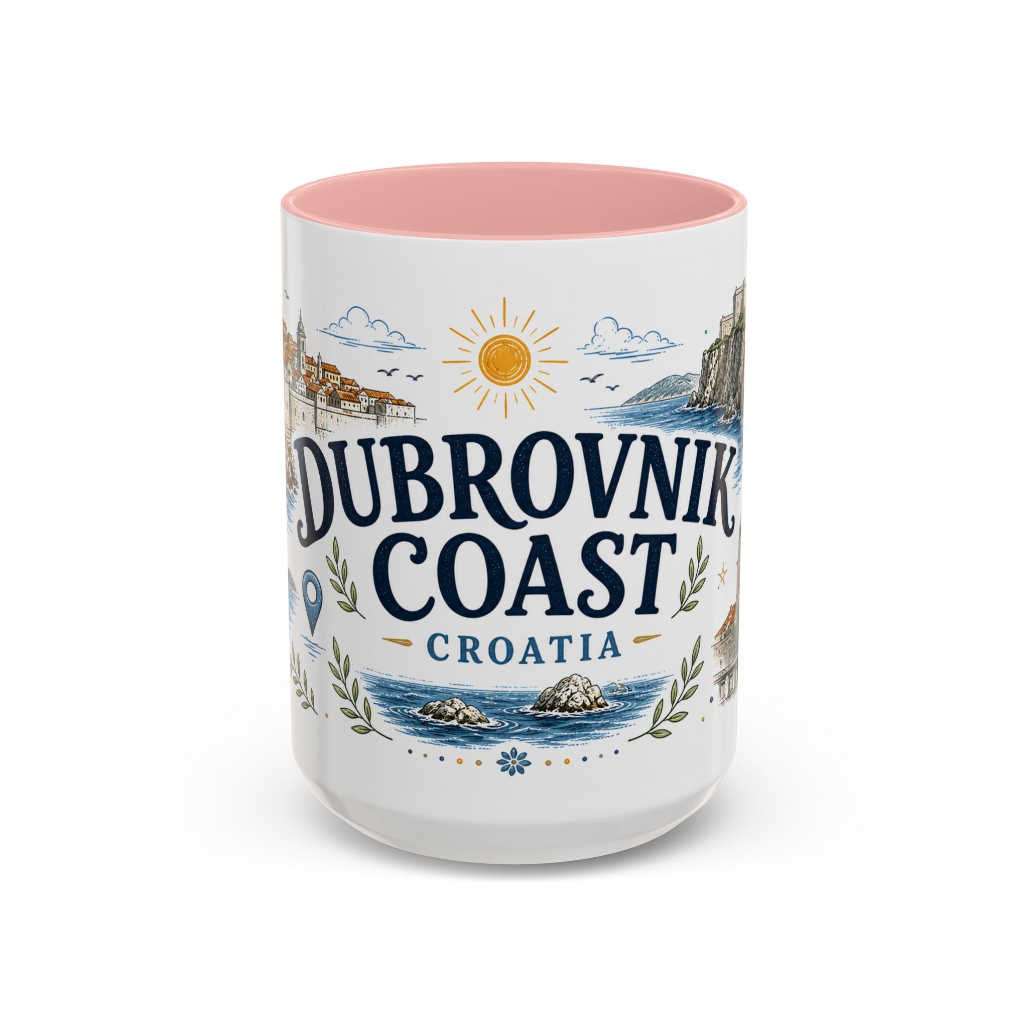 Dubrovnik Coast Coffee Mug | Travel Destination Souvenir Gift | Accent Color Ceramic 11oz 15oz