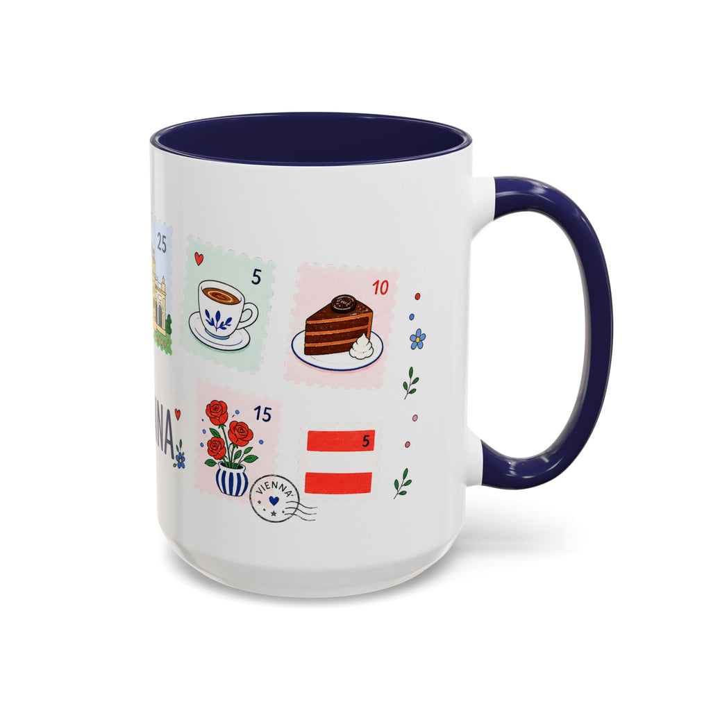 Vienna Coffee Mug | Postage Stamp Collage Mug | Travel Souvenir Accent Cup 11oz 15oz