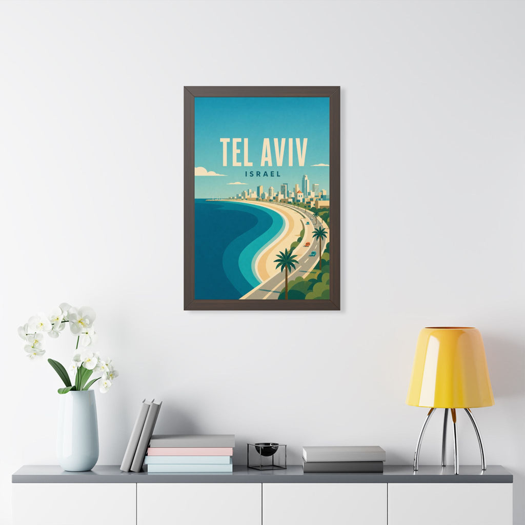 Tel Aviv Israel Framed Poster | Vintage Travel Wall Art | Black Walnut White Frame | 16x24 20x30