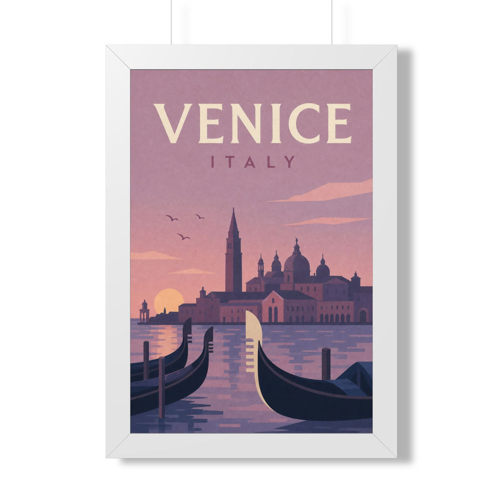 Venice Italy Framed Poster | Vintage Travel Wall Art | Black Walnut White Frame | 16x24 20x30