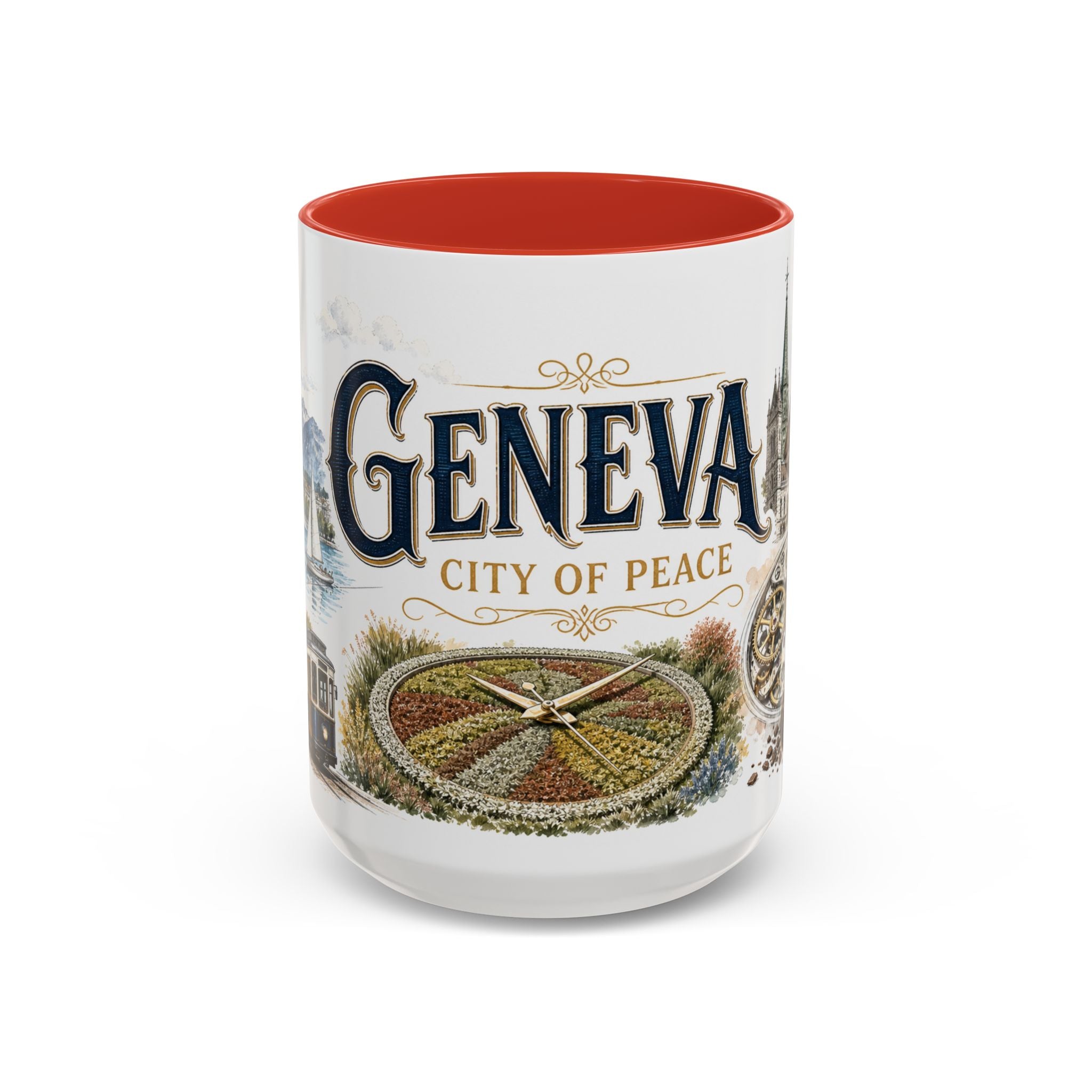 Geneva Coffee Mug | Switzerland Travel Souvenir | Vintage Illustrated City Gift | 11 oz 15 oz Accent Mug