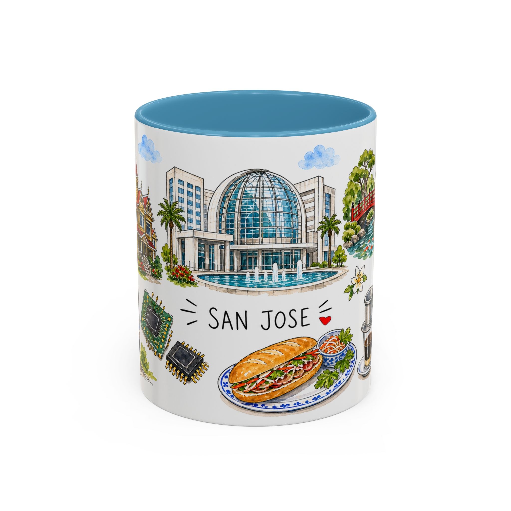 San Jose Illustrated Travel Mug | City Souvenir Accent Coffee Mug | 11oz 15oz Ceramic Cup