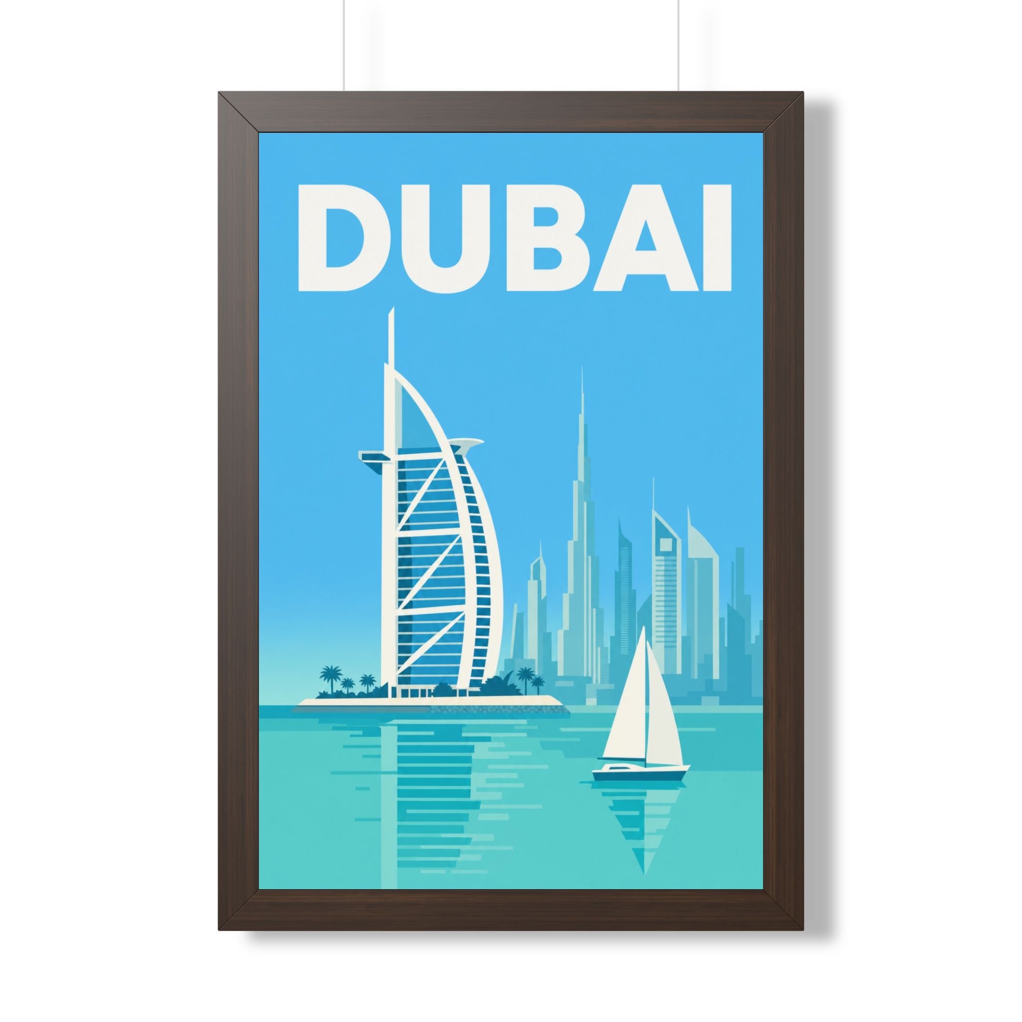 Dubai United Arab Emirates Framed Poster | Vintage Travel Wall Art | Black Walnut White Frame | 16x24 20x30