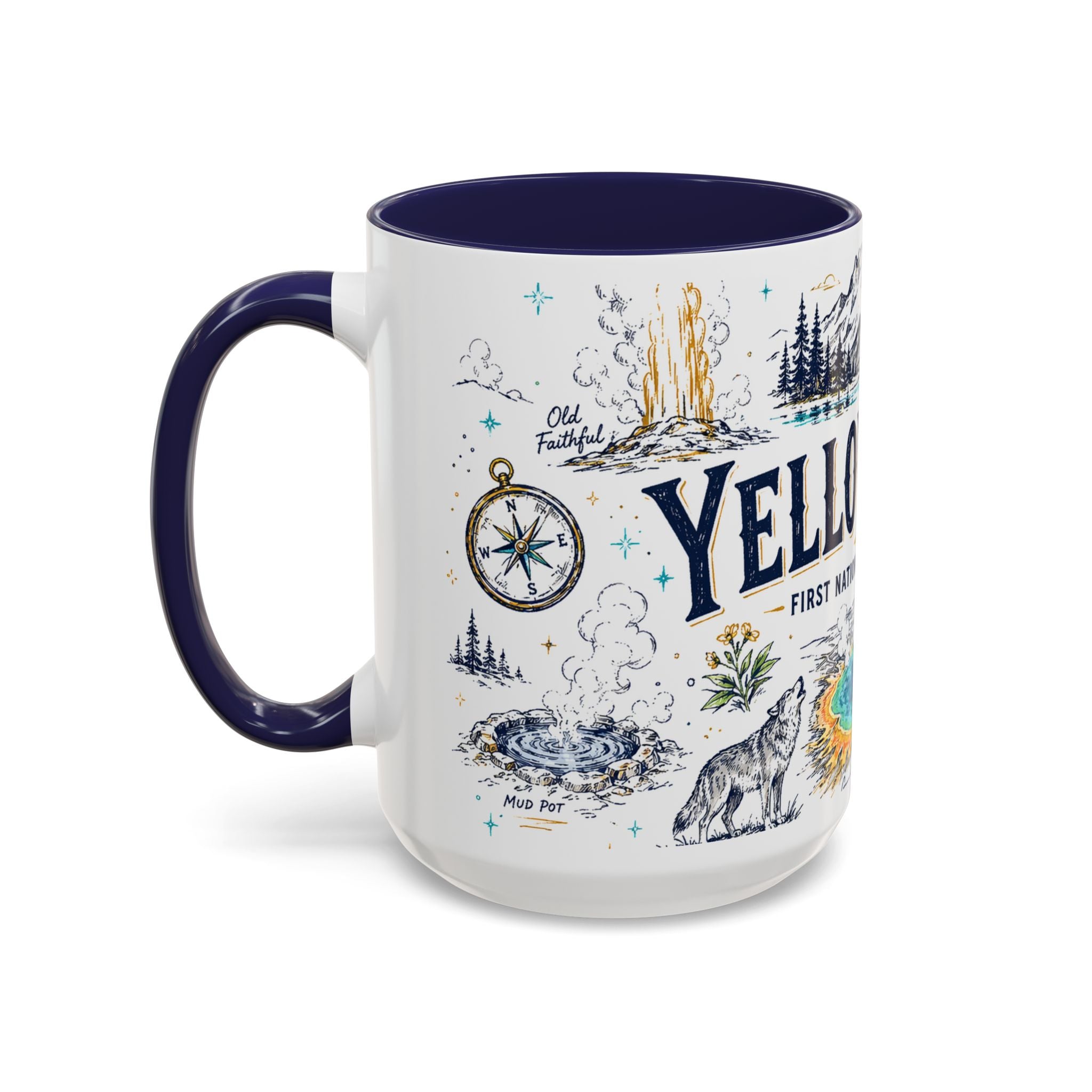 Yellowstone National Park Coffee Mug | Hiking Camping Nature Gift | Accent Color Ceramic 11oz 15oz