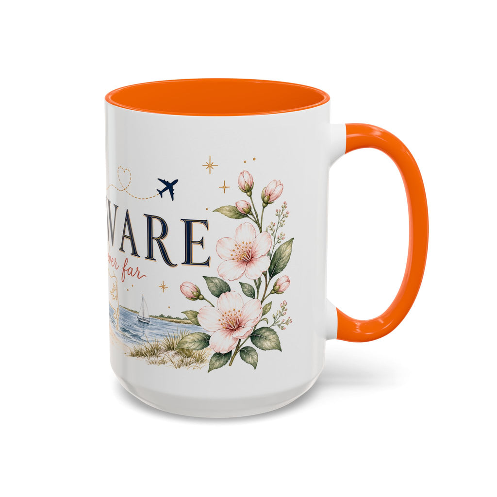 Delaware State Map Mug | Botanical Beach Accent Coffee Cup (11oz/15oz)