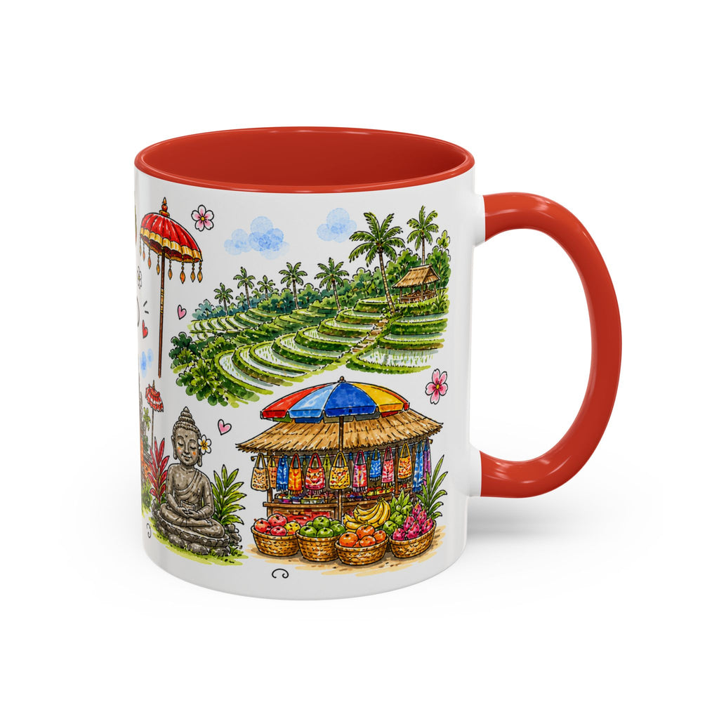 Ubud Illustrated Travel Mug | City Souvenir Accent Coffee Mug | 11oz 15oz Ceramic Cup