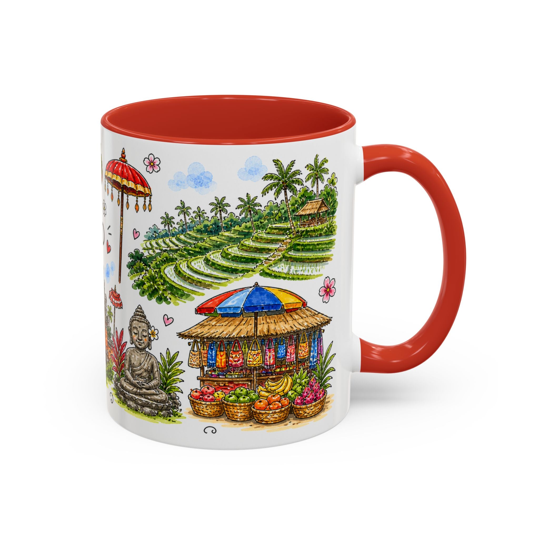 Ubud Illustrated Travel Mug | City Souvenir Accent Coffee Mug | 11oz 15oz Ceramic Cup