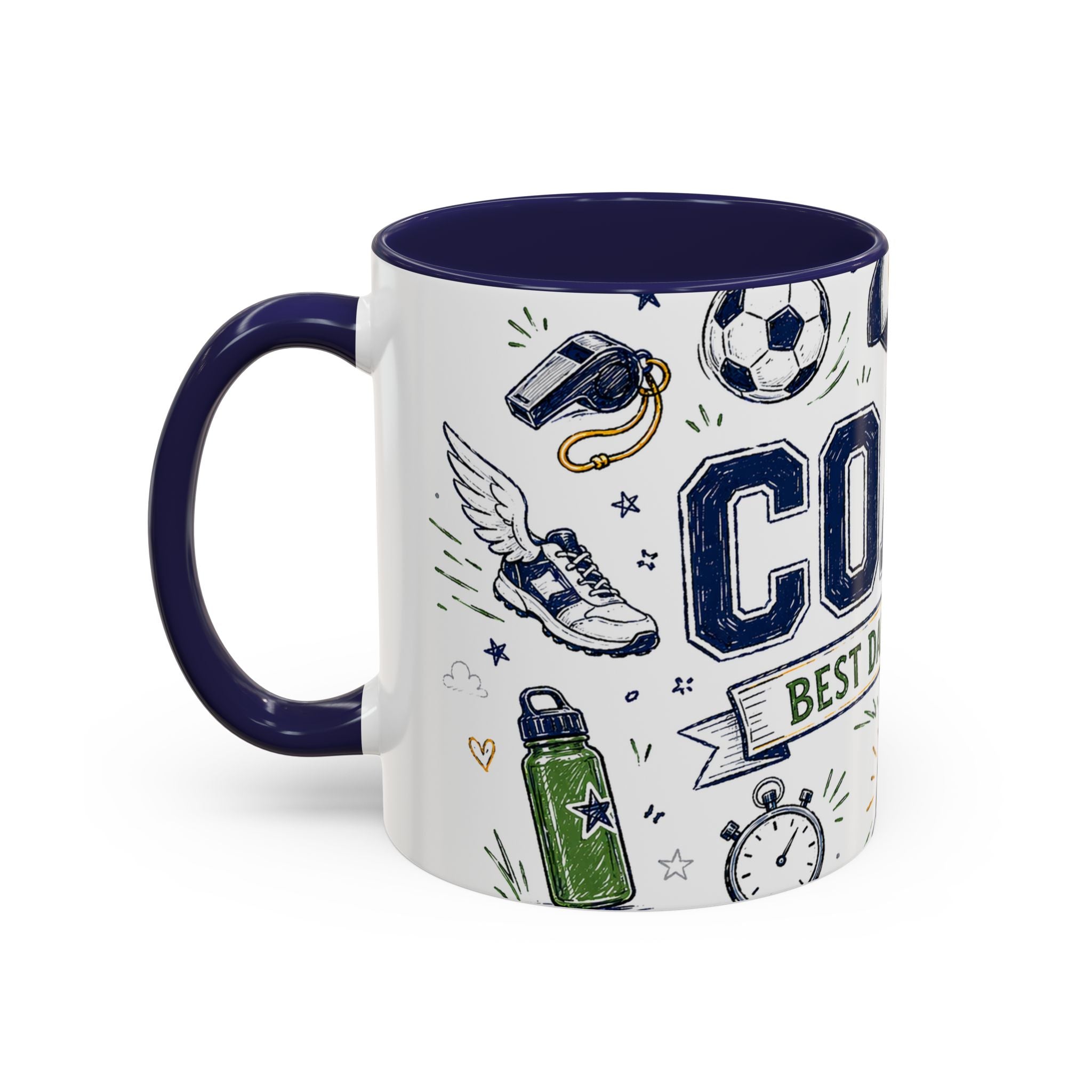 Coach Best Dad On The Field Coffee Mug | Father's Day Gift for Dad | Accent Color Ceramic 11oz 15oz