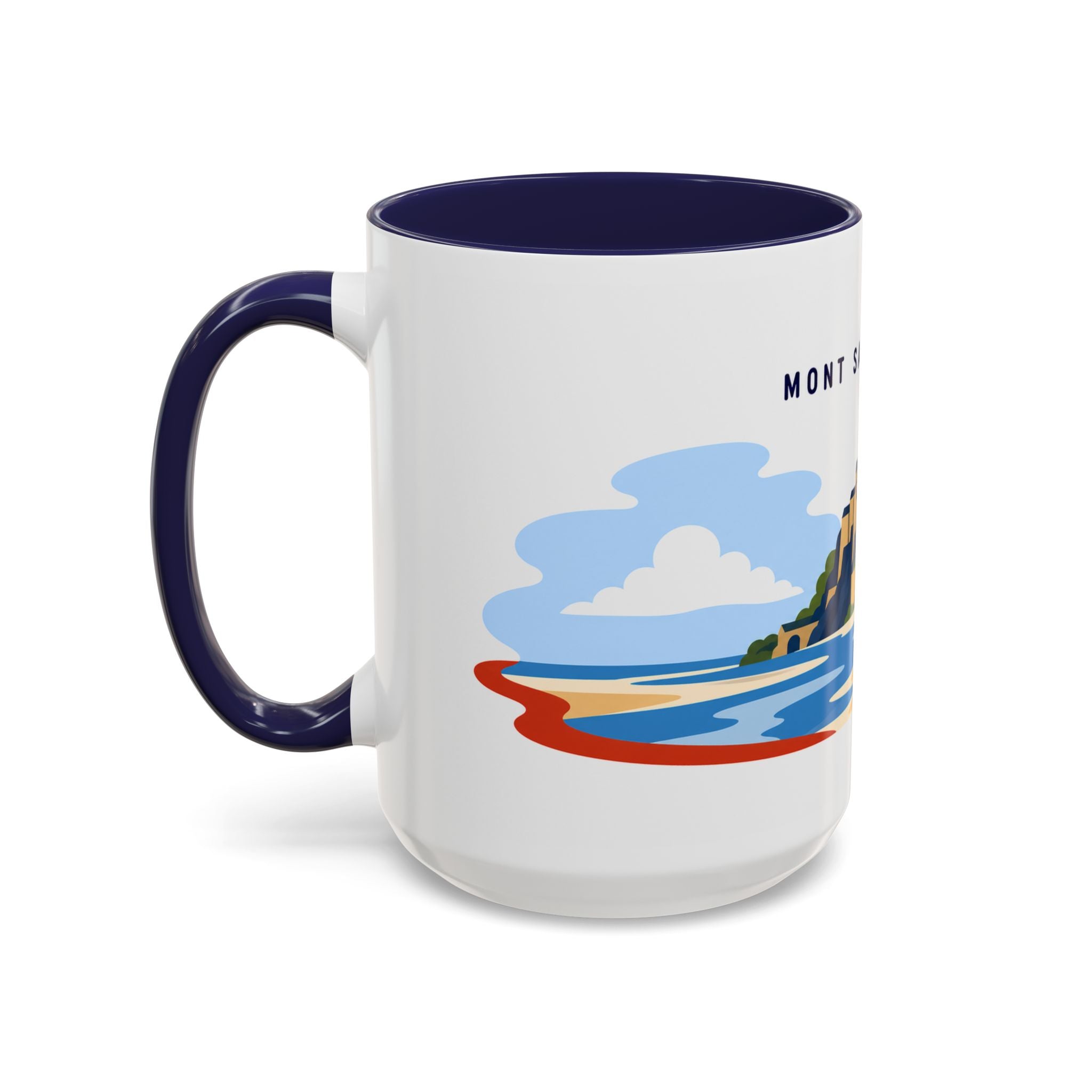 Mont Saint Michel Coffee Mug | Travel Destination Souvenir Gift | Accent Color Ceramic 11oz 15oz