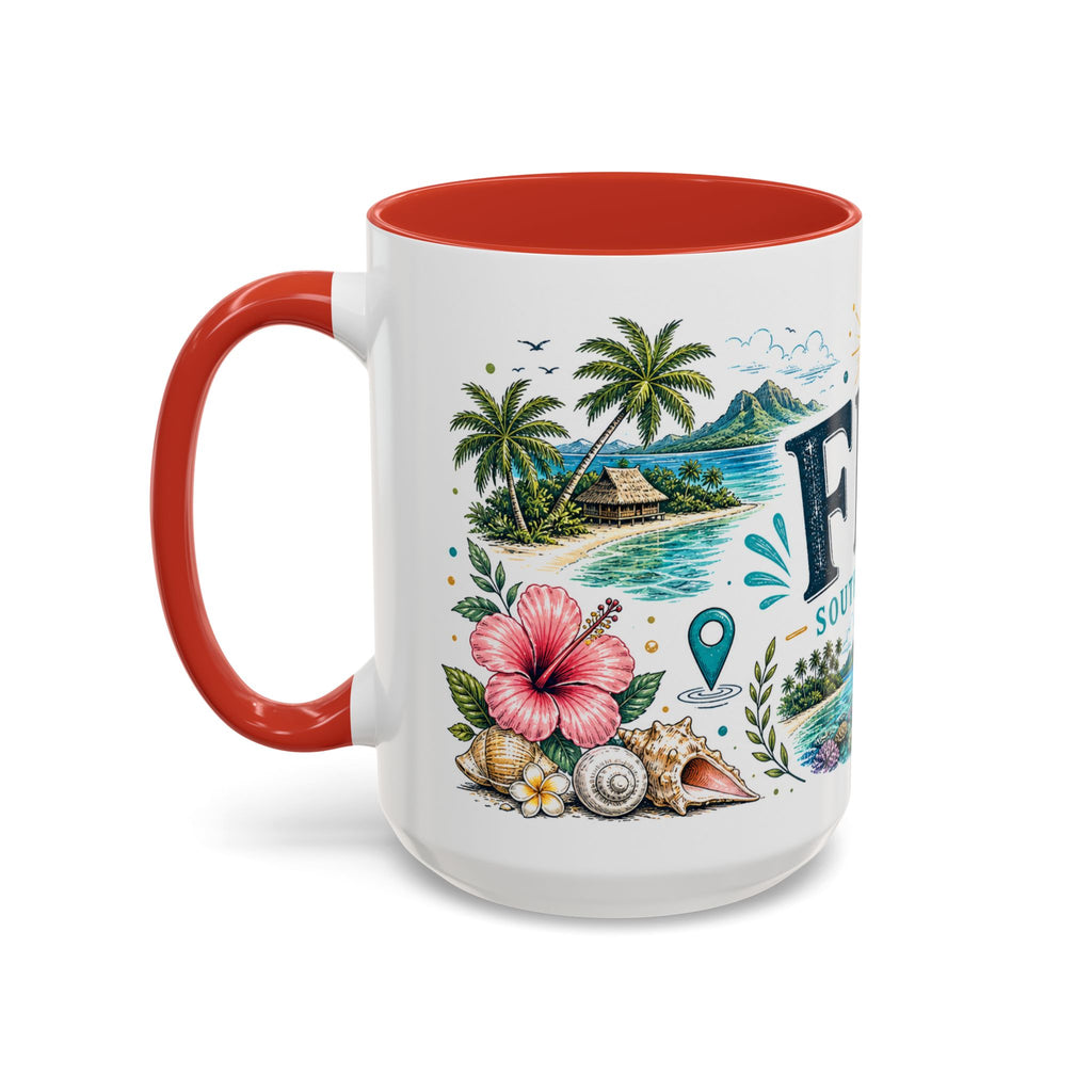 Fiji Coffee Mug | Travel Destination Souvenir Gift | Accent Color Ceramic 11oz 15oz