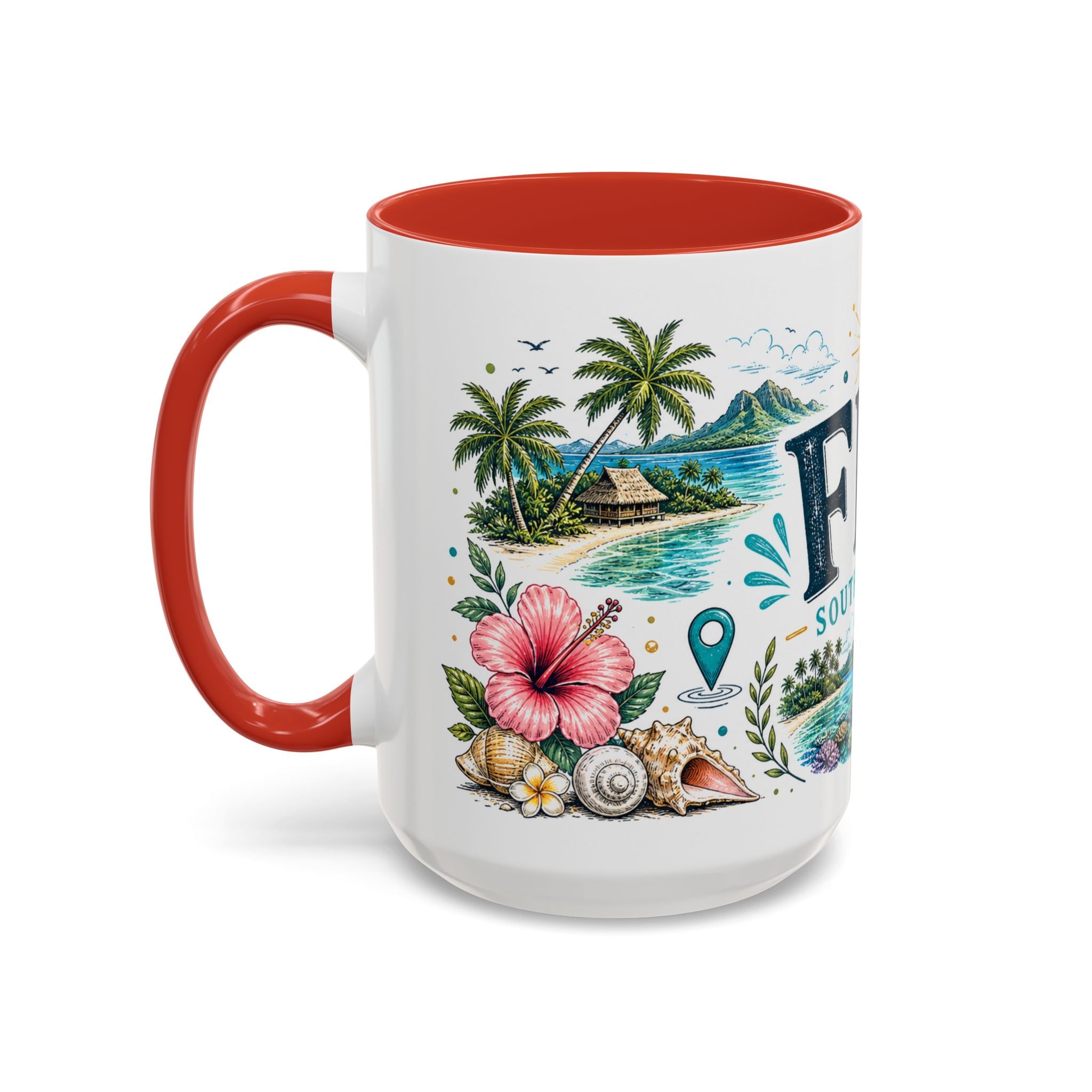 Fiji Coffee Mug | Travel Destination Souvenir Gift | Accent Color Ceramic 11oz 15oz