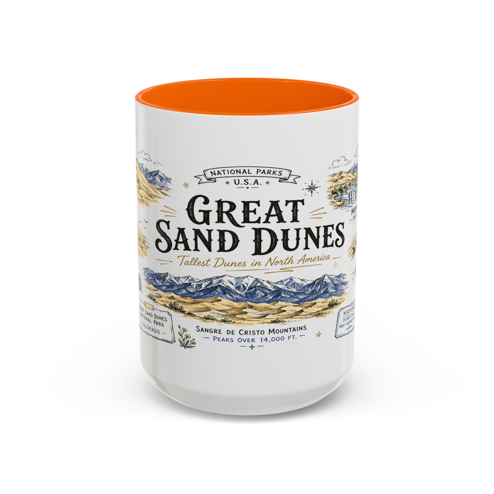 Great Sand Dunes National Park Coffee Mug | Colorado Desert Mountain Dunes Gift | Accent Color Ceramic 11oz 15oz