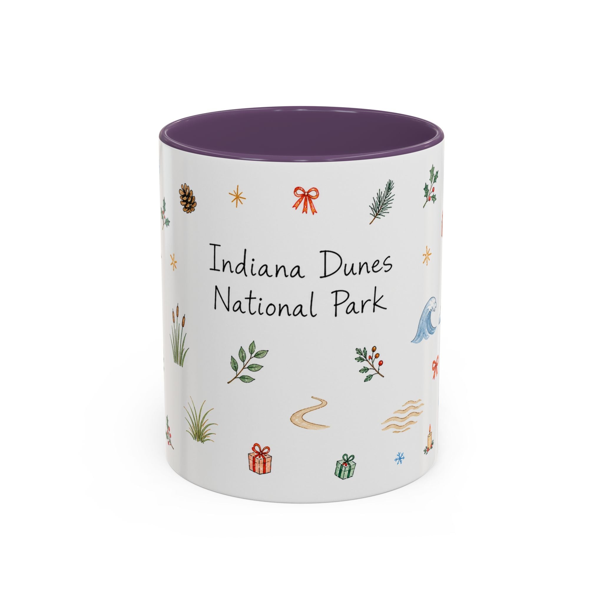 Indiana Dunes National Park Christmas Mug | Watercolor Travel Souvenir | Holiday Gift | Accent Ceramic Coffee Cup 11oz 15oz