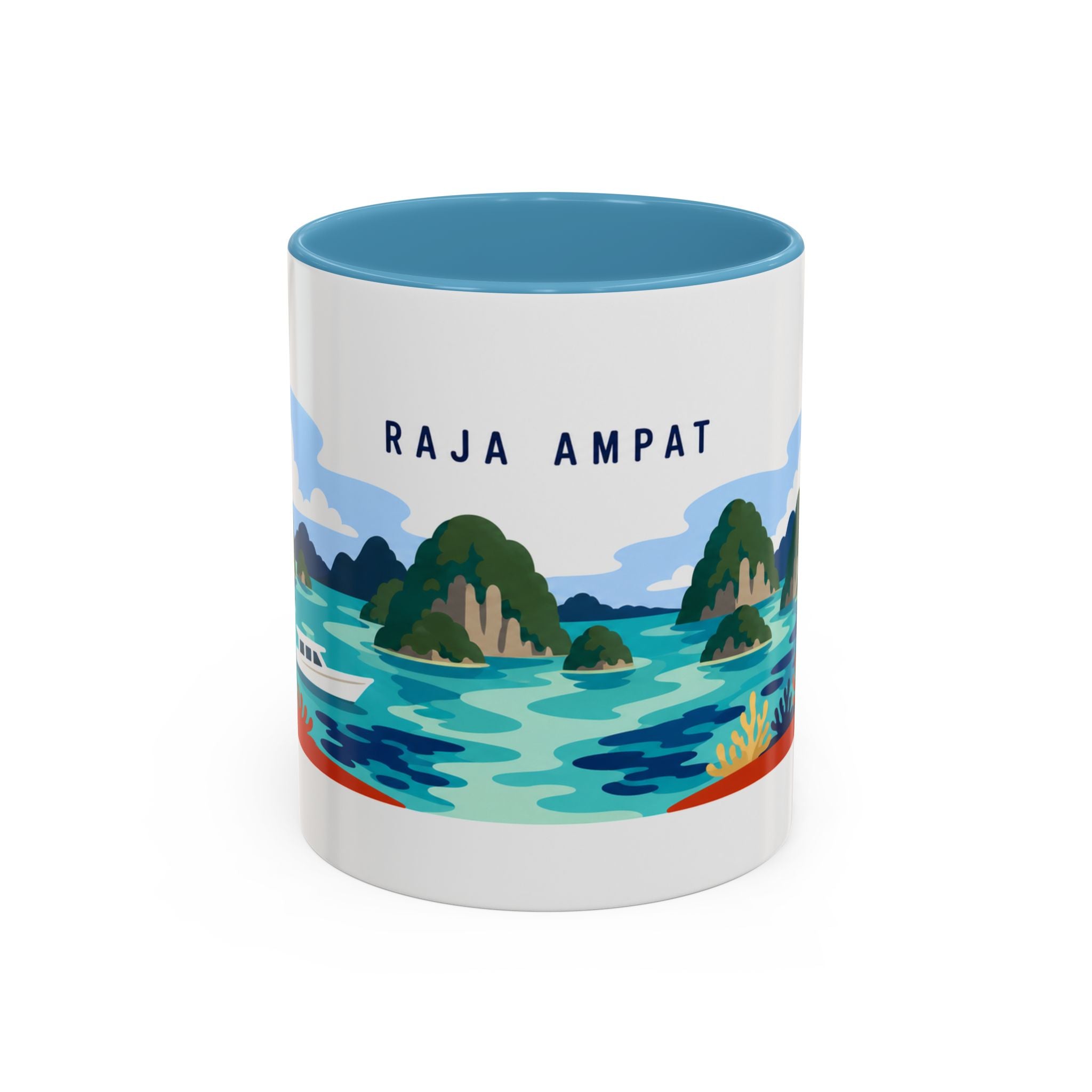 Raja Ampat Coffee Mug | Travel Destination Souvenir Gift | Accent Color Ceramic 11oz 15oz